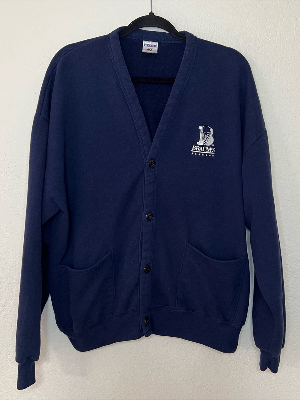 Braums Ice Cream Store Navy Blue Embroidered Sweatshirt Cardigan Adult Large OS